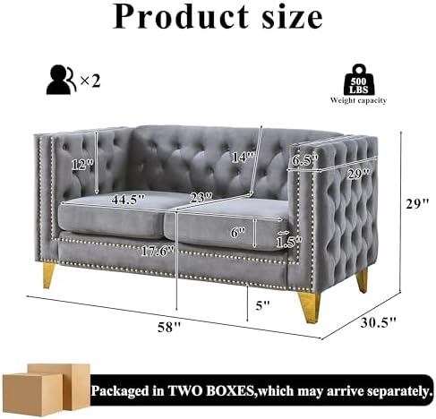 58" Chesterfield Velvet 2-Seater Sofa - Image 2