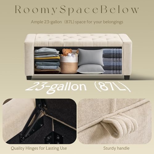GRAINELL 42.13” Storage Ottoman Bench, Upholstered Tufted Bedroom Bench - Image 6
