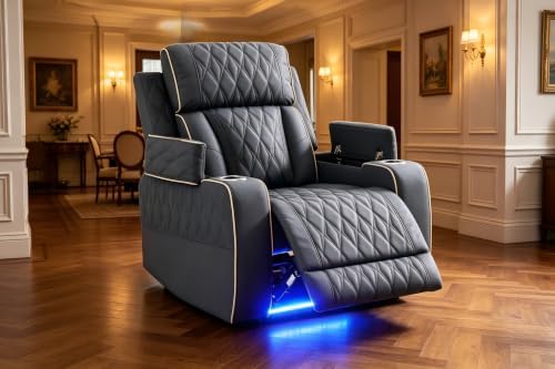 Power Recliner Chair Set, Leather Reclining Sectional Couches by COSYMOORFURNITURE