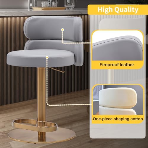 Modern Faux Leather Bar Stool, Swivel Adjustable Height Kitchen Counter Stool - Image 3