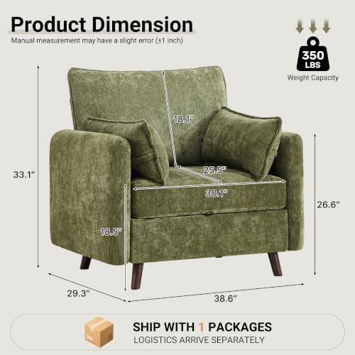 Oversized Accent Chair with Storage, Chenille Comfy Living Room Chairs with 2 - Image 2