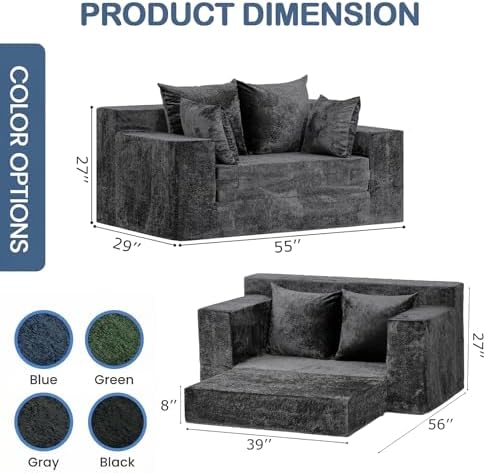 Boneless Couch Small, 3-in-1 Boneless Loveseat Sleeper Sofa Bed Convertible - Image 2