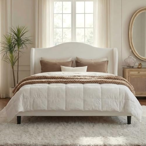 Allewie Queen Size Bed Frame, Plush Velvet Wingback, Modern Style - Image 3