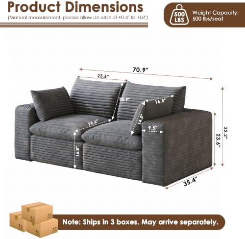 71" Cloud Couch Modular Sectional Sofa, Boneless Loveseat Deep Seat Couch - Image 2