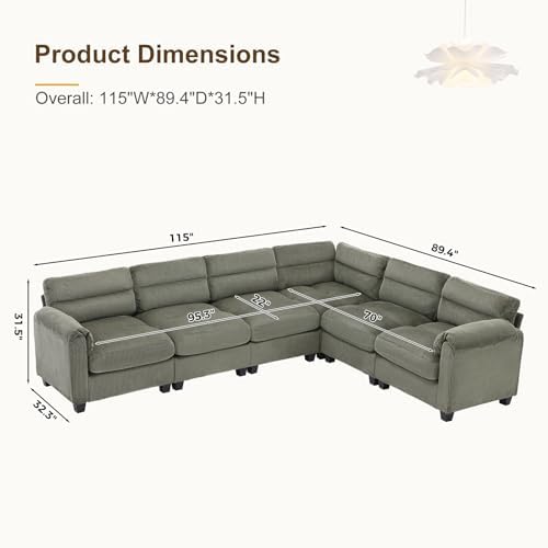 HAOMARKETS 115” Modular Sectional L Shaped Corner Sofa, Corduroy 6-Seater - Image 2