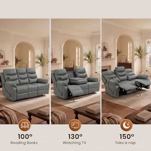 Faux Leather Manual Reclining Sofa, Recliner Sofa 3 Seater - Image 5