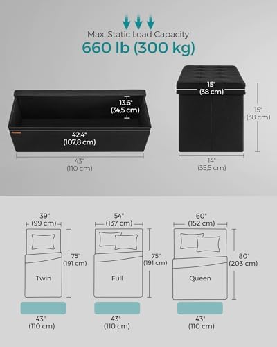 SONGMICS 43.3 Inches Storage Ottoman, Foldable Bench - Image 3
