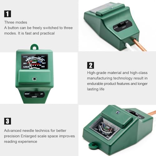 SONKIR Soil pH Meter, MS02 3-in-1 Soil Moisture/Light/pH Tester Gardening Tool - Image 3