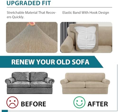 3 Piece T Cushion Sofa Slipcovers Stretch Couch Cover Furniture Covers - Image 5