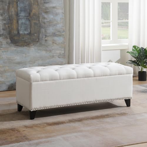 Storage Ottoman Bench, Linen Tufted Large Shoe Entryway Benches - Image 4