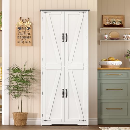 Tall Pantry Cabinet with 4 Doors & 2 Adjustable Shelves, Kitchen Cabinet - Image 5