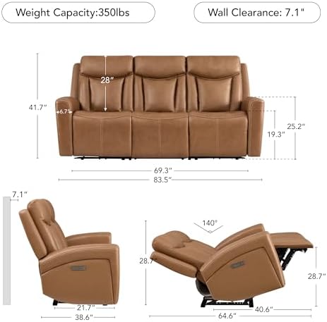 CHITA Zero Gravity Leather Power Reclining Sofa, 3 Seater - Image 2