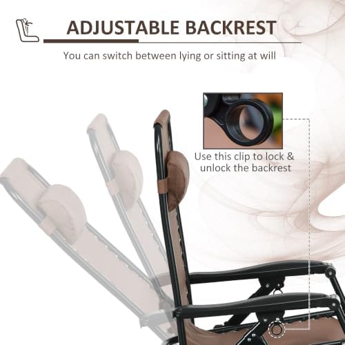 Outsunny Set of 2 Outdoor Rocking Chairs Zero Gravity Lounge Rocker Brown - Image 7