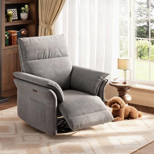 GAOMON Power Swivel Rocker Recliner, Nursery Glider, USB a&c, Light Gray by GaoMon