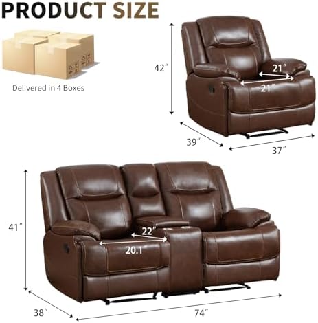 CANMOV Genuine Leather Manual Recliner Sofa Set - Image 2