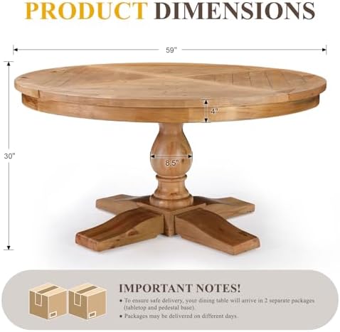 59" Round Dining Table for 6-8, Reclaimed Pine Wood Kitchen Table - Image 2