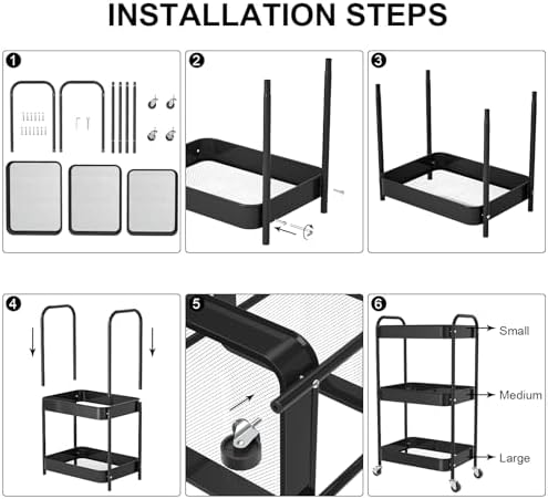 3-Tier Rolling Cart, Metal Utility Storage Carts - Image 5