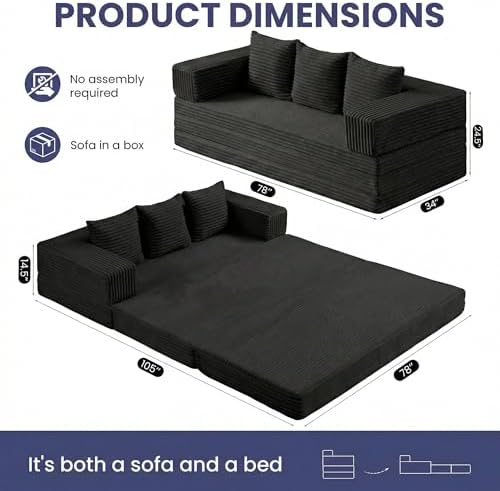 Convertible Sofa Bed Couch, 78’’ Oversized 4-in-1 Boneless Couches - Image 3
