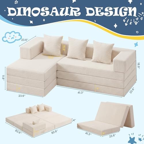 Modular Kids Play Couch, Convertible Toddler Sectional Sofa, Soft Cloud - Image 2