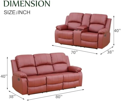 2 Pieces Leather Recliner Sofa Set，Recliner Sofa and Loveseat Sets - Image 2