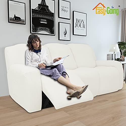 Easy-Going 8 Pieces Recliner Couch Stretch Sofa Slipcover Cream - Image 2