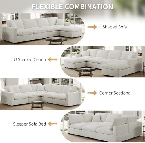 Modern Sectional Linen Couch for Living Room L-Shape Sofas, 5 Seat Modular - Image 6