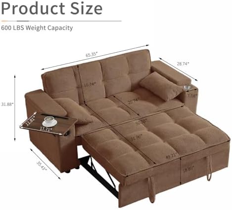 Auvsoce 65'' Convertible Sleeper Sofa Bed - Image 3