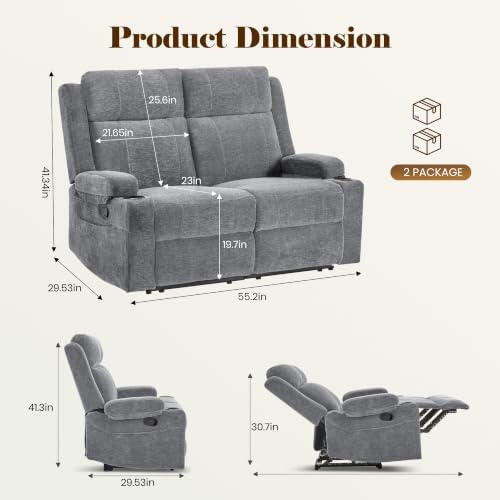 GUEAPY Reclining Loveseat for Living Room, Dual Cup Holders, 2 Side Pockets - Image 2