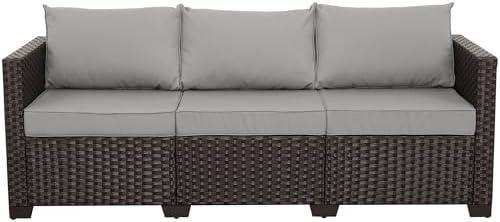 WAROOM Patio Couch PE Rattan 3-Seat Outdoor Sofa Brown Wicker Furniture Set by WAROOM