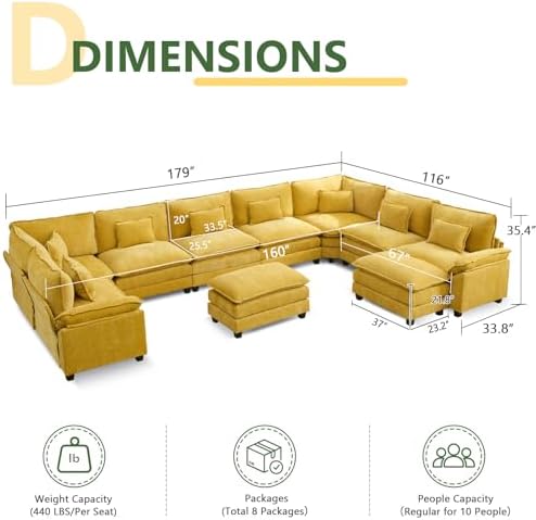 Oversized Modular Sectional Sofa Set, Convertible Deep Seat Cloud Couch - Image 2