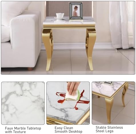 White Marble End Table Modern Gold Accent Table - Image 6
