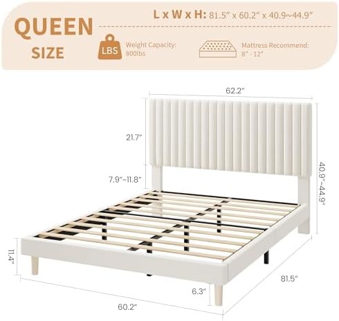 GAOMON Queen Size Bed Frame, Velvet Upholstered Platform Bed - Image 2