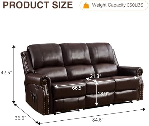 CANMOV Faux Leather Power Reclining Sofa, 3 Seat Electric Recliner Couch Sofa - Image 2