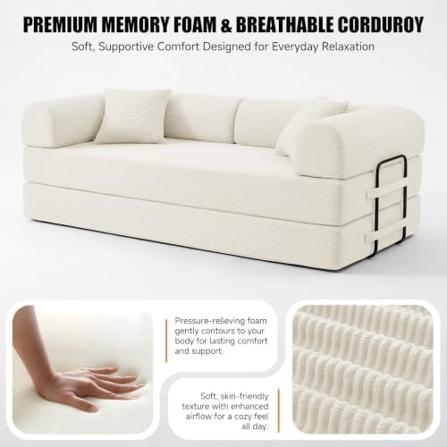 79" Memory Foam Sofa Bed, Convertible Futon Boneless Couch - Image 5