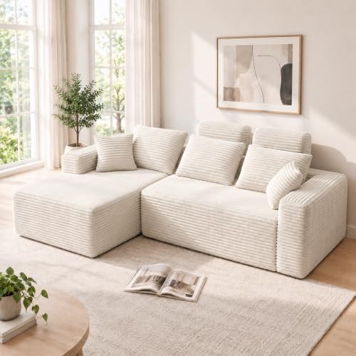 96" Boneless Couch, High Back Support L Shaped Oversized Living Room Sofa by Amsleekey