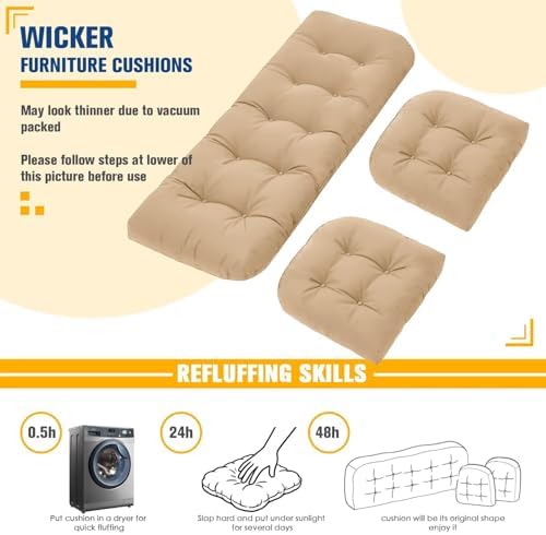 Wicker Furniture Cushions Outdoor, Patio Seat Chair Pads, Waterproof - Image 6