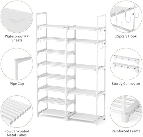 ROJASOP White Shoe Rack, Tall Metal Shoe Rack Organizer - Image 5