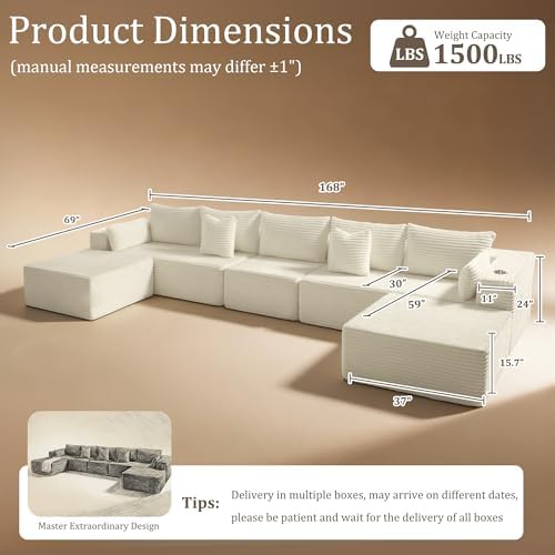 168" Cloud Sectional Couch, Comfort U Shaped Sofa - Image 2