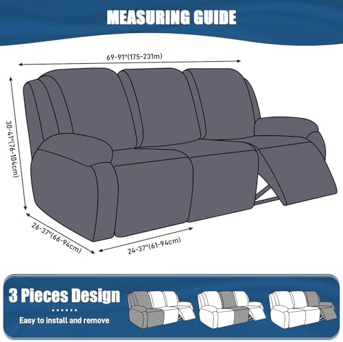 TAOCOCO Recliner Sofa Slipcover, 3 Pieces Polyester Fabric Stretch Sofa Covers - Image 5