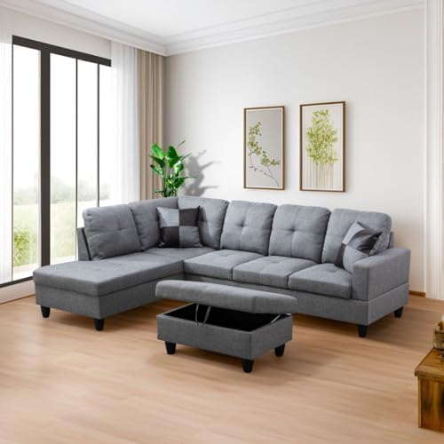L-Shaped 3-Piece Linen Sofa - Image 2