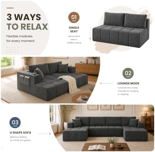 Yafylly 132 Inch U Shaped Modular Sectional Couch - Image 6