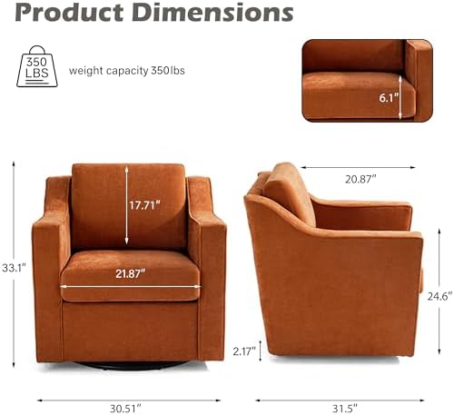 Swivel Accent Chairs Set of 2, Chenille Armchair - Image 2