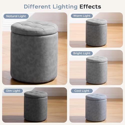 Faux Round Ottoman with Storage, Small Foot Stool - Image 6