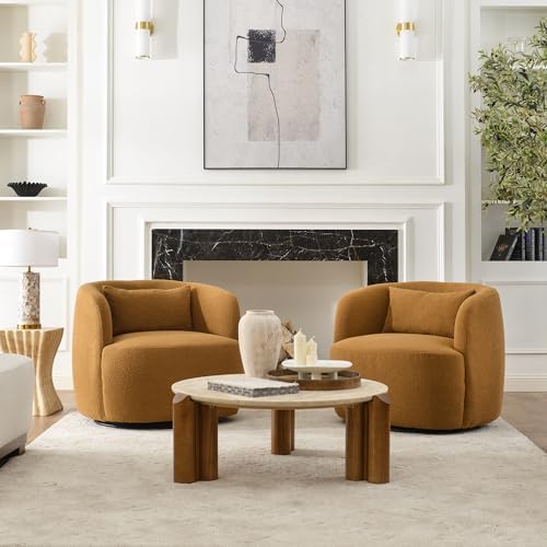 KINWELL 34" W Boucle Swivel Barrel Chairs by KinwellFurniture