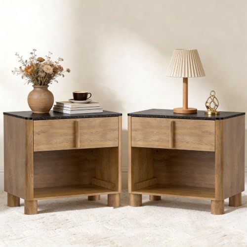 Nightstand Set of 2, Modern Curved End Tables by Hotmeily