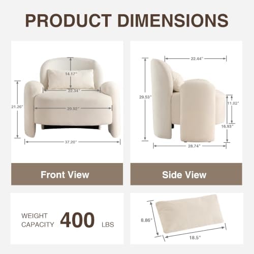 LOULENS Accent Chair Set of 2, Linen Fabric Lounge Armchair - Image 2