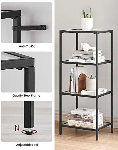 VASAGLE Bookcase Bookshelf, Tempered Glass Bookshelves, Steel Frame - Image 6