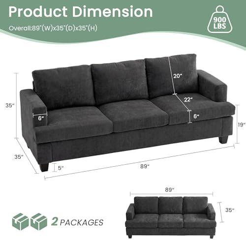 YOUDENOVA 2 Piece Set Comfy Sofa Couch, 2 3-Seater Sofa - Image 2