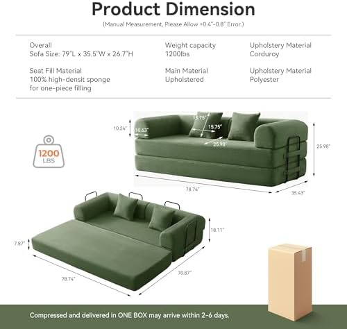 79" Convertible Futon Sofa Bed, Boneless Couch - Image 2