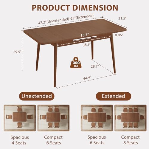 Muwuele 47"-63" Solid Wood Extendable Dining Tables - Image 6